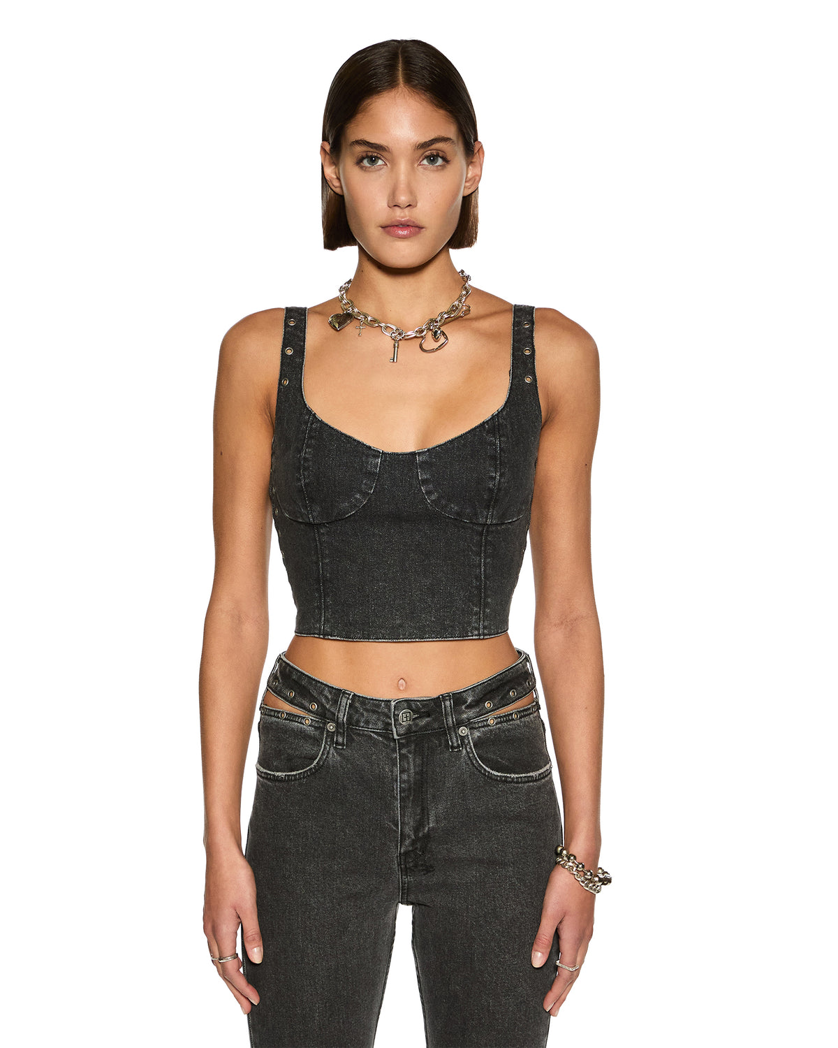 Womens Dauphine Bustier Shadow Fitted Fashion Tops - Black