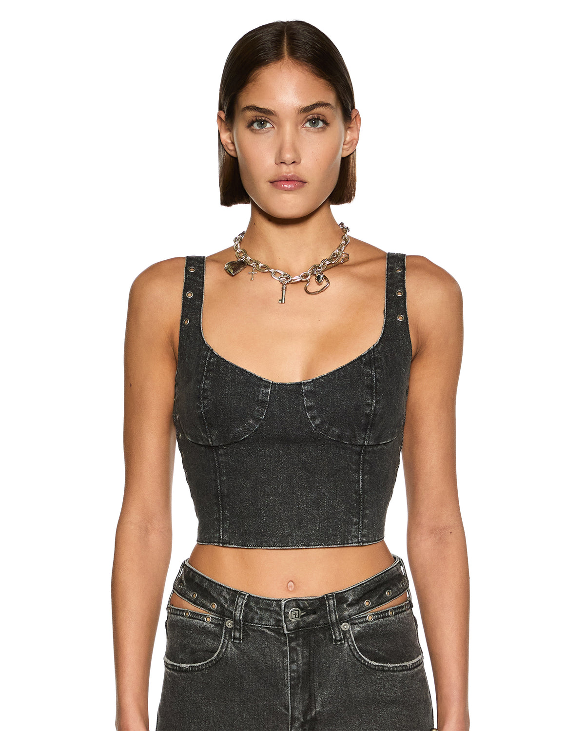 Womens Dauphine Bustier Shadow Fitted Fashion Tops - Black