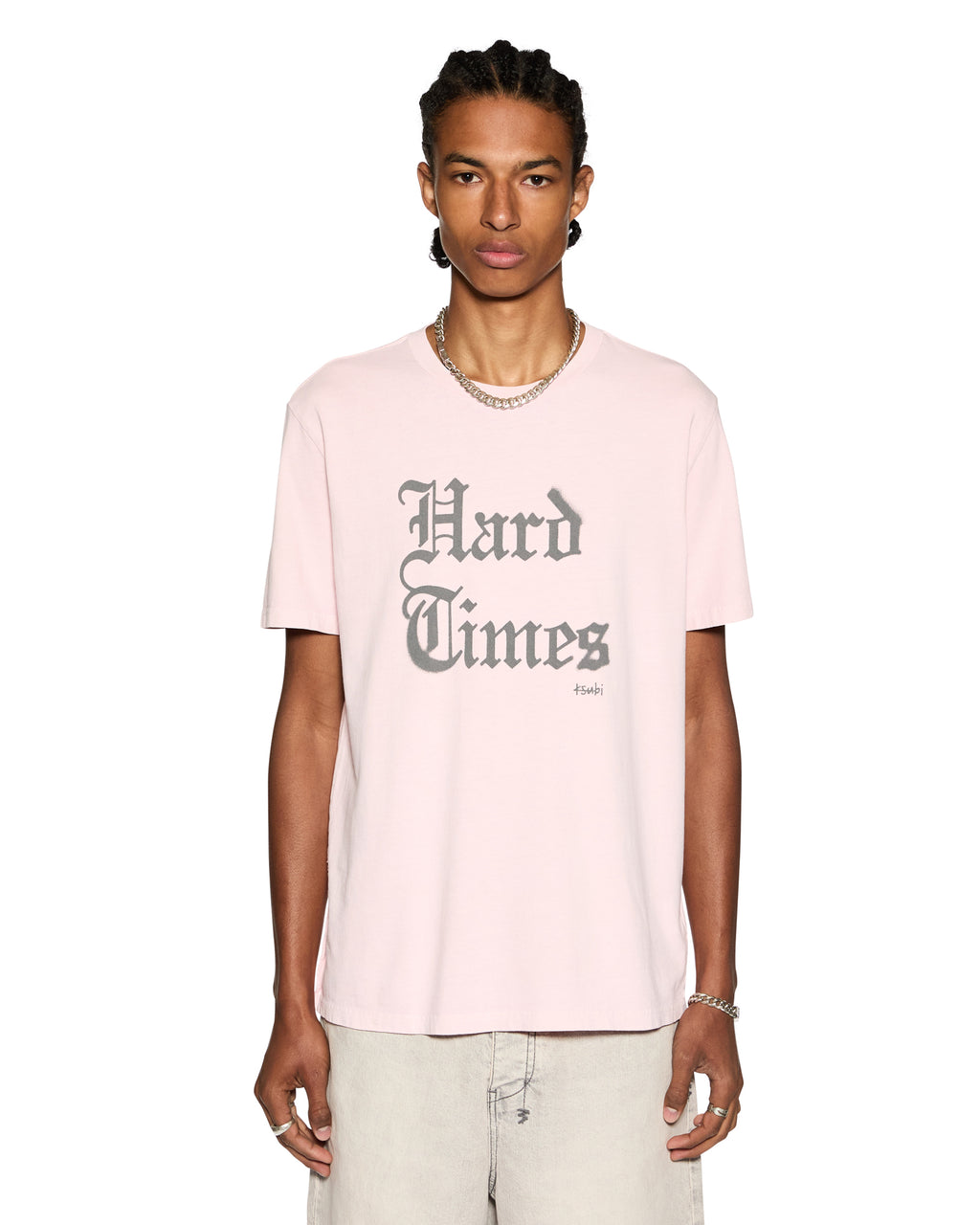 Mens Hard Times Kash Ss Tee Quartz Regular Tees - Pink