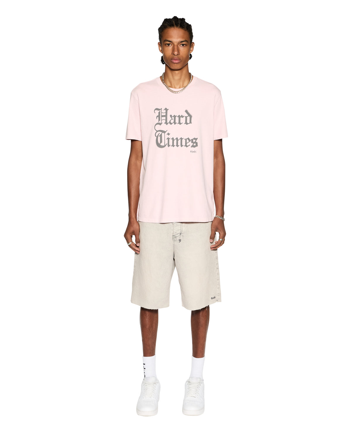 Mens Hard Times Kash Ss Tee Quartz Regular Tees - Pink
