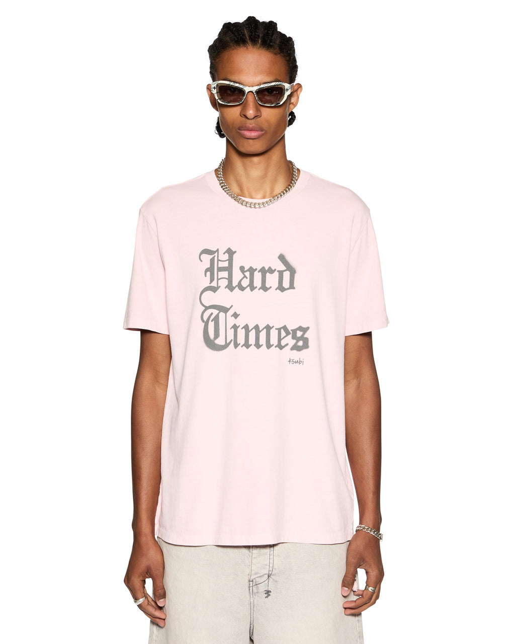 Mens Hard Times Kash Ss Tee Quartz Regular Tees - Pink