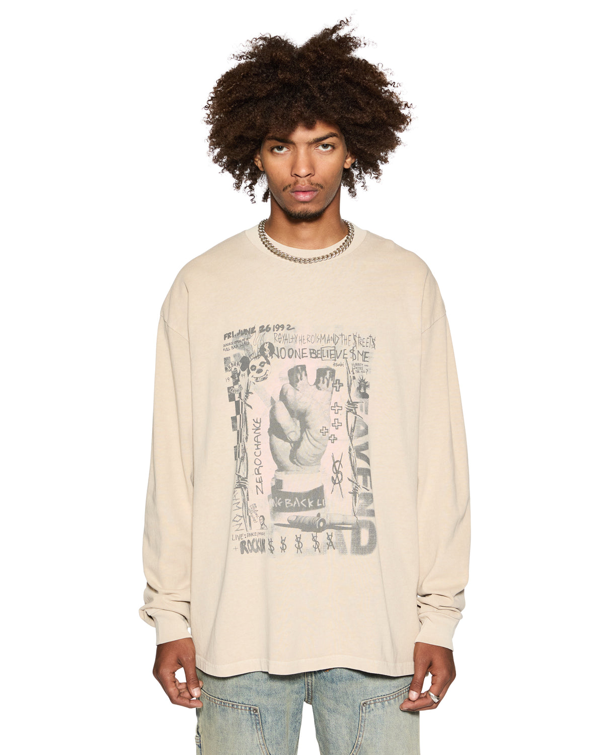Mens Idols Ekcess Ls Tee Toner Oversized Tees - Tan