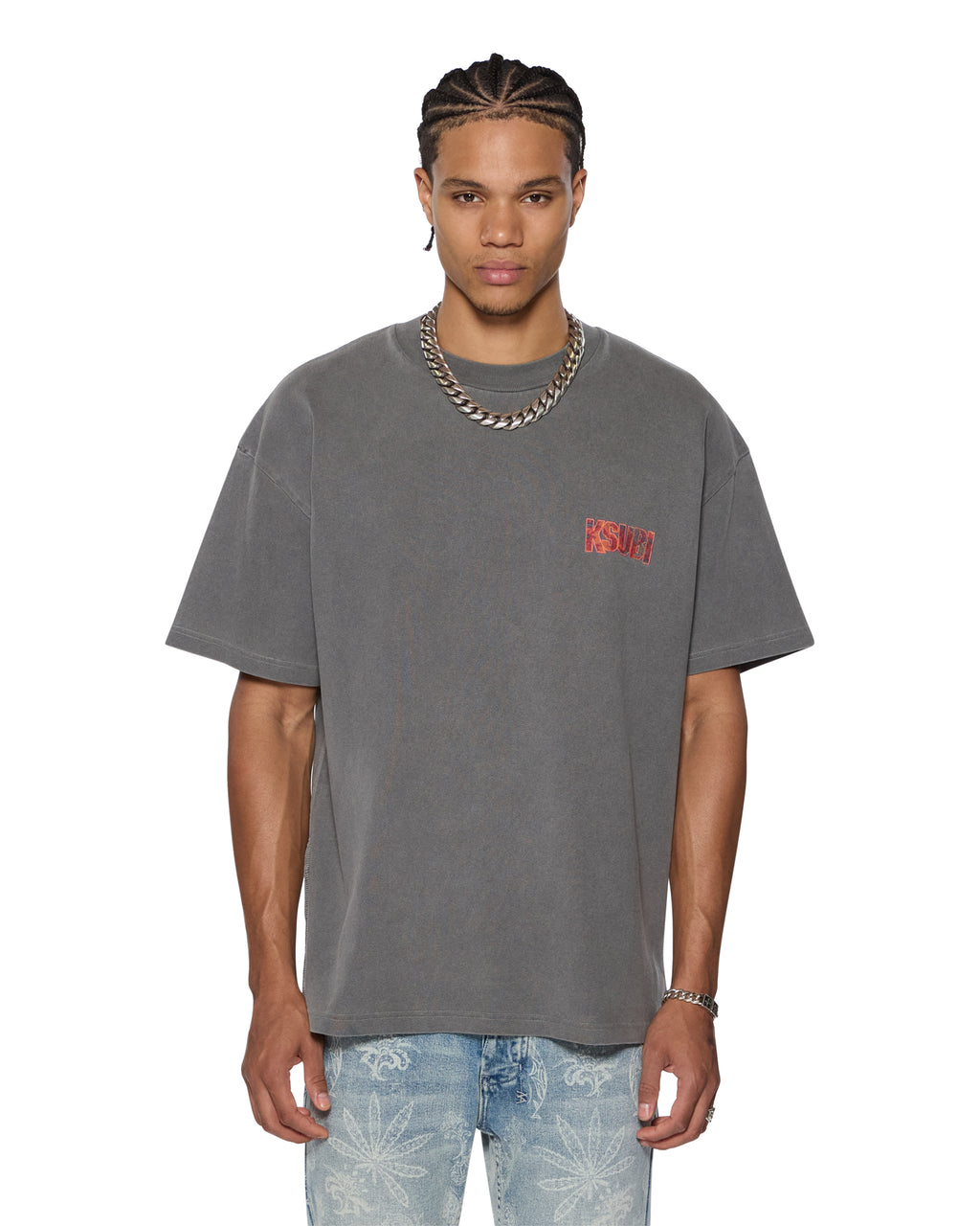 Mens Kickstart Ekcess Ss Tee Charcoal Oversized Tees - Grey