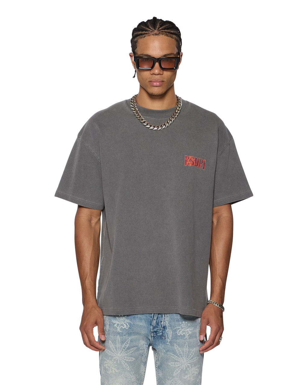 Mens Kickstart Ekcess Ss Tee Charcoal Oversized Tees - Grey