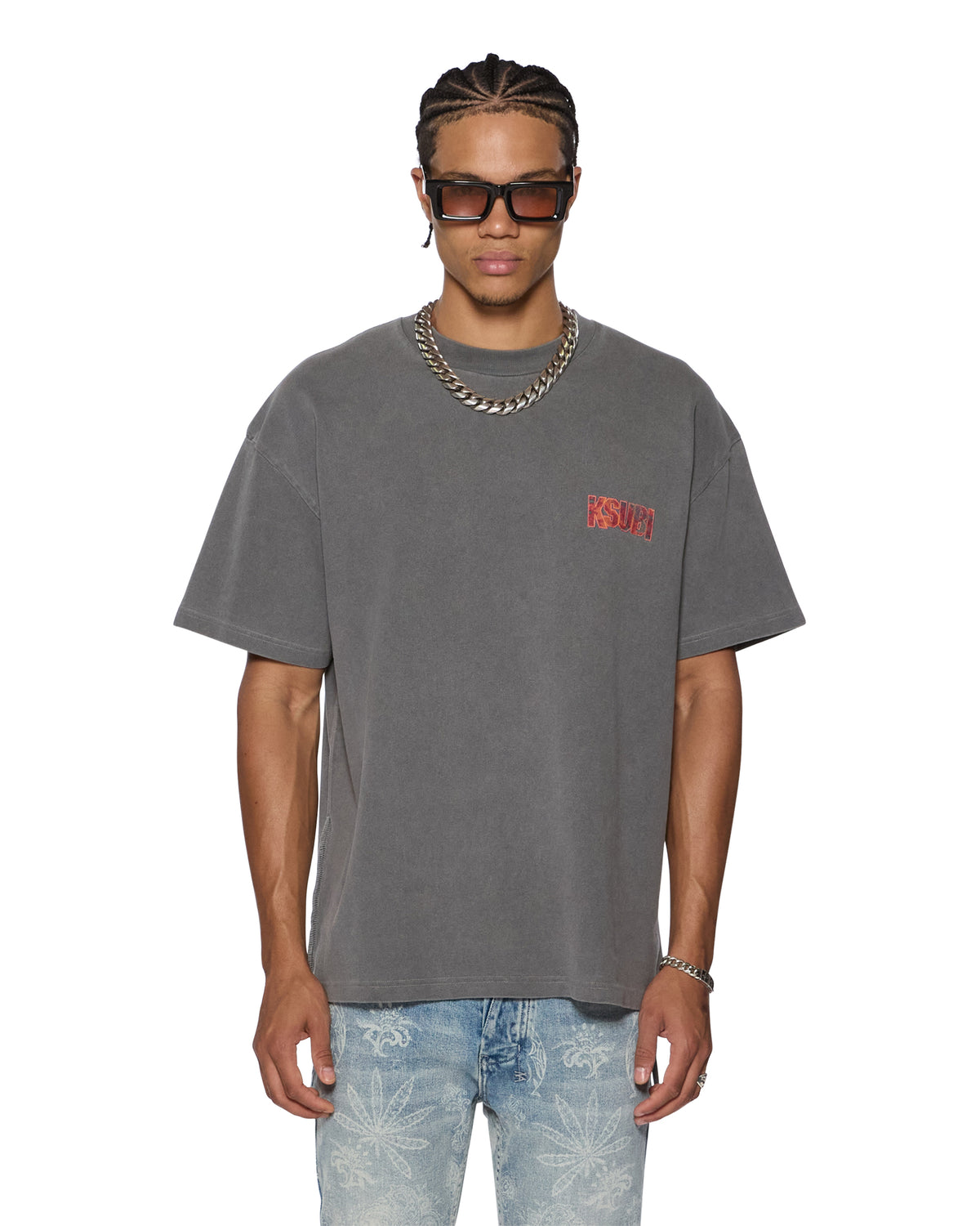 Mens Kickstart Ekcess Ss Tee Charcoal Oversized Tees - Grey