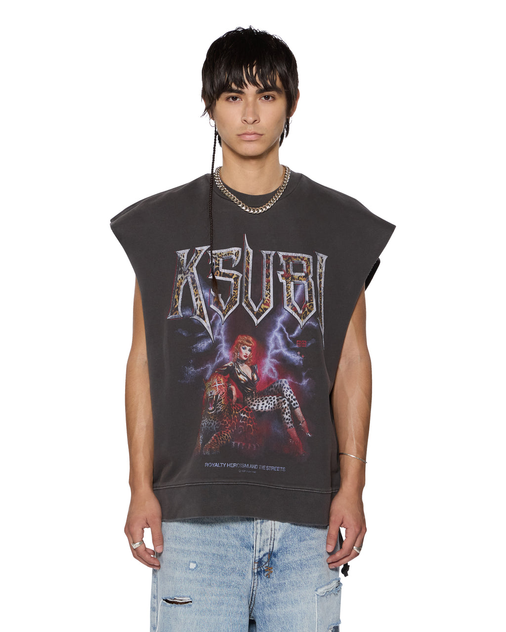 Mens Kingdom Slash Crew Faded Black Oversized Fleece - Black
