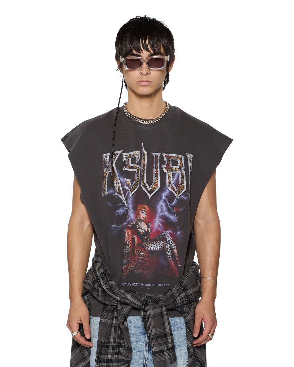 Mens Kingdom Slash Crew Faded Black Oversized Fleece - Black