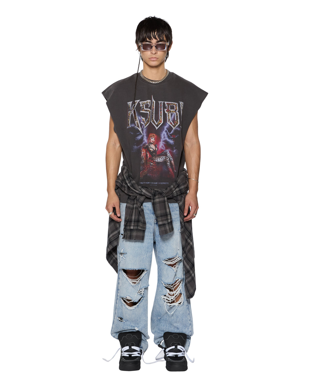Mens Kingdom Slash Crew Faded Black Oversized Fleece - Black