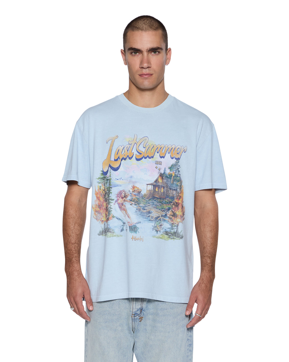 MENS LAST SUMMER BIGGIE SS TEE BLUE MIST TEES