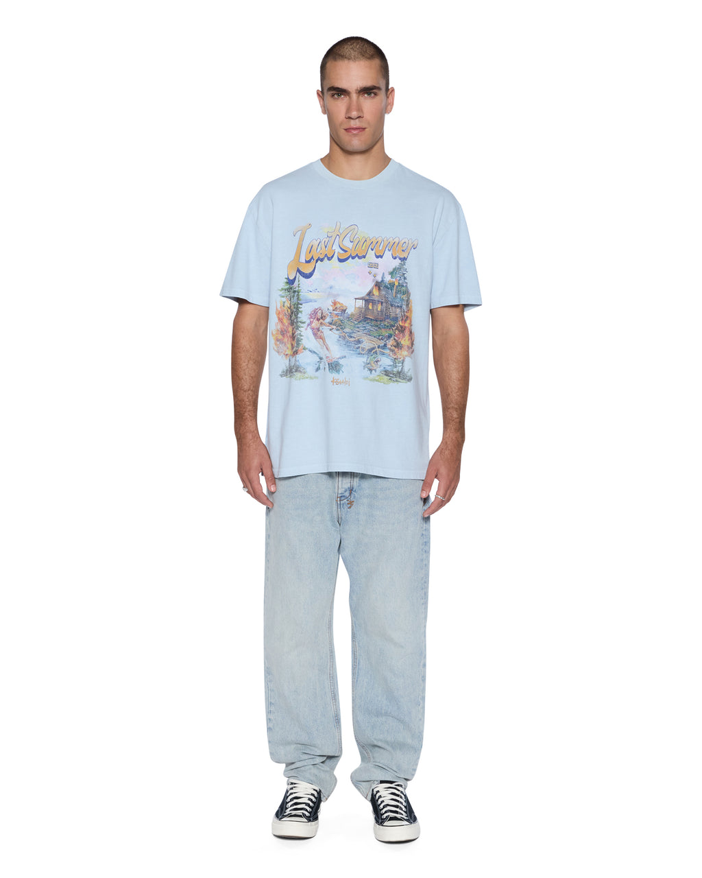 MENS LAST SUMMER BIGGIE SS TEE BLUE MIST TEES