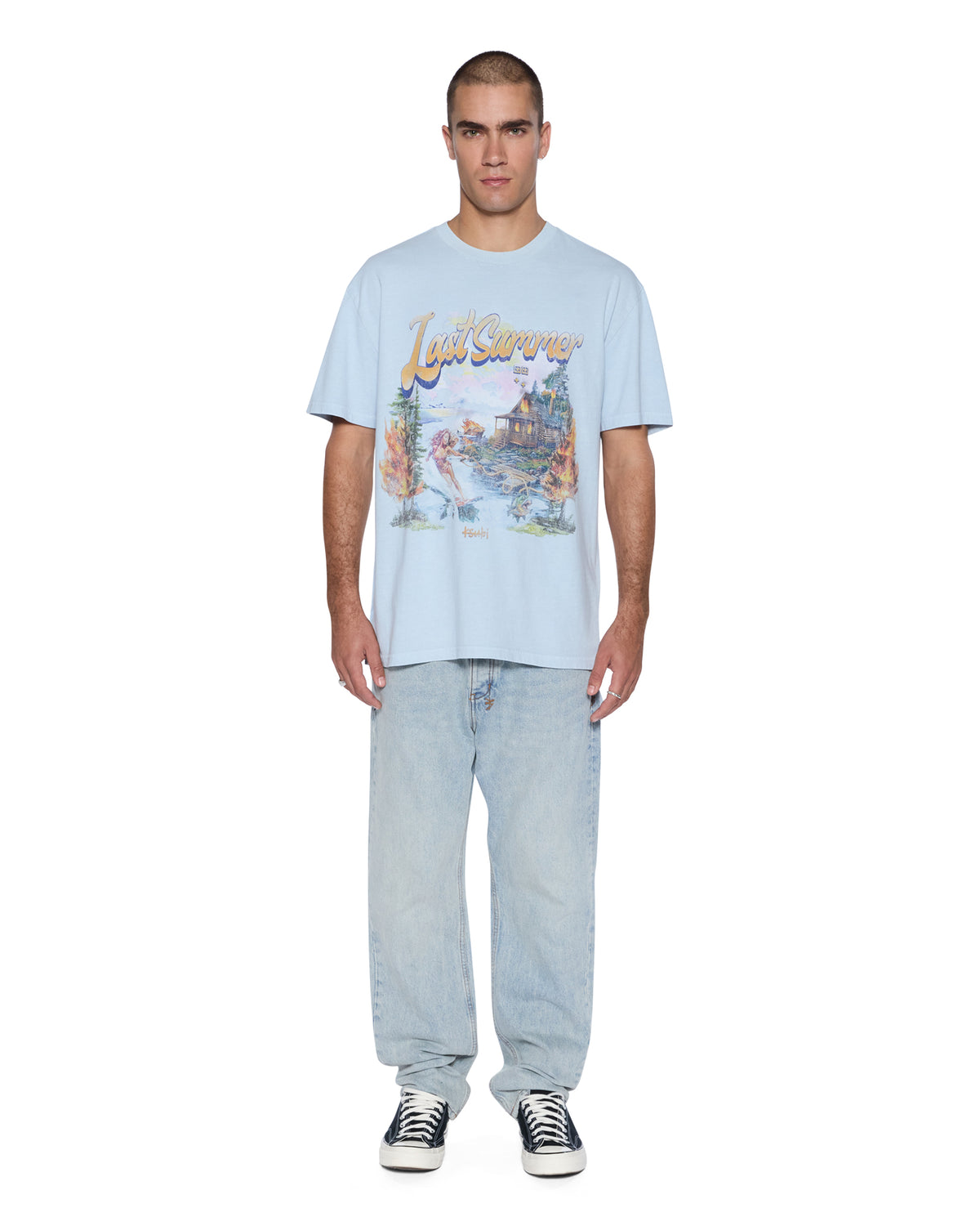 MENS LAST SUMMER BIGGIE SS TEE BLUE MIST TEES