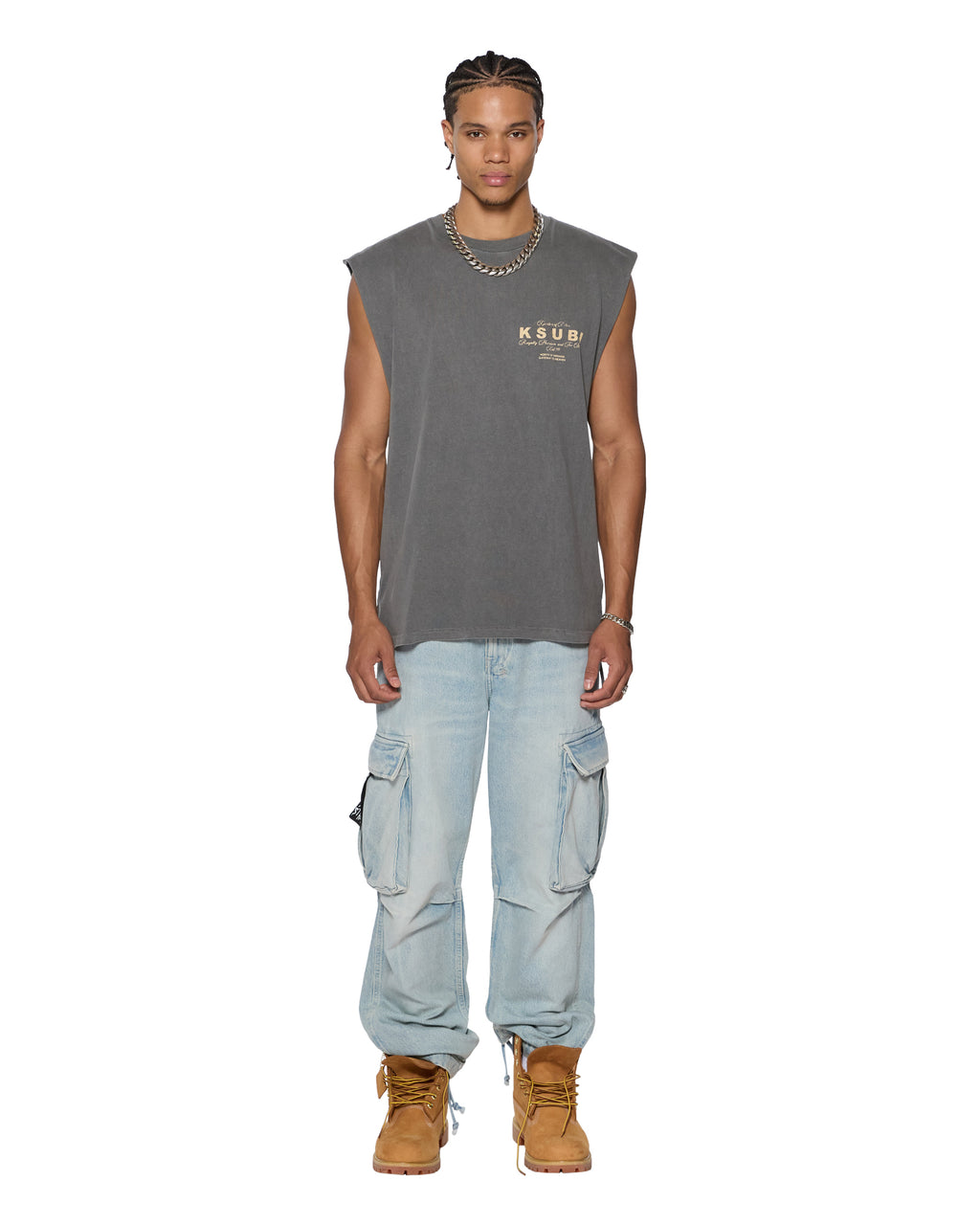 Mens Lock Cut Off Tee Charcoal Regular Tees - Grey