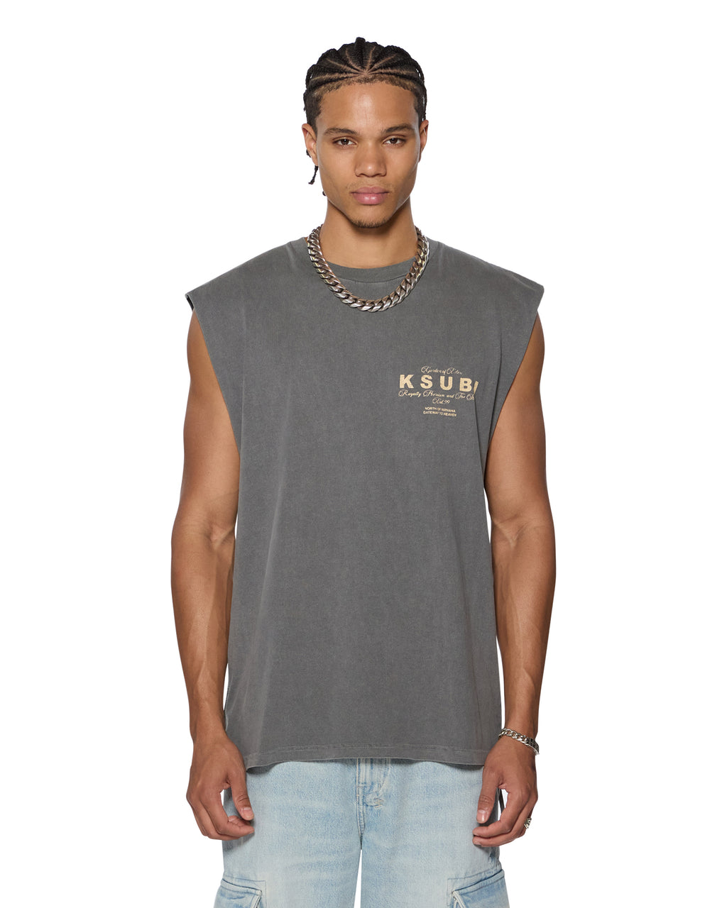 Mens Lock Cut Off Tee Charcoal Regular Tees - Grey