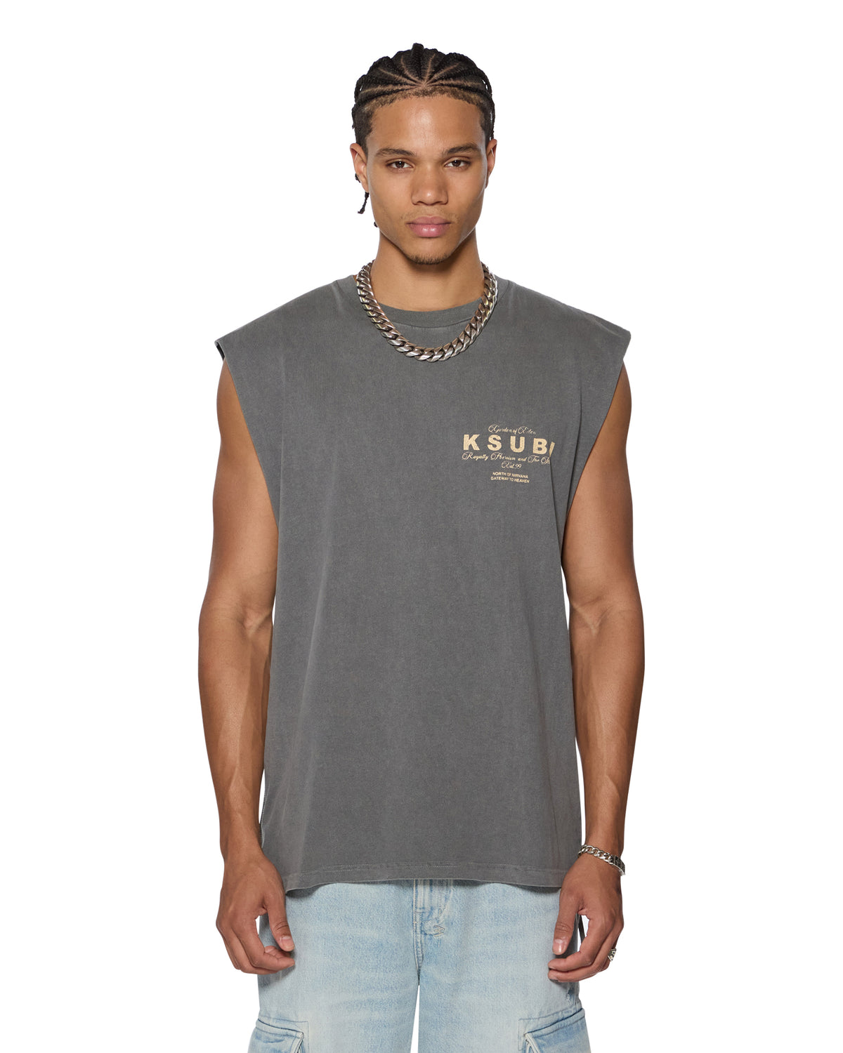 Mens Lock Cut Off Tee Charcoal Regular Tees - Grey