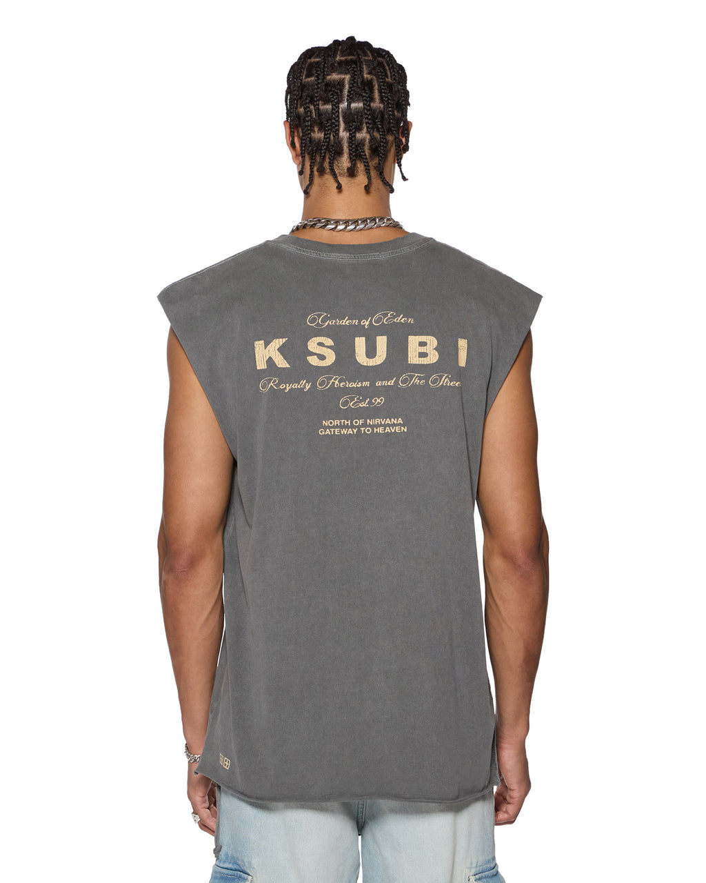 Mens Lock Cut Off Tee Charcoal Regular Tees - Grey