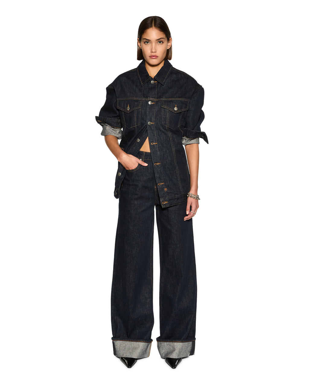 Womens Longline Trucker Original Oversized Jackets - Denim