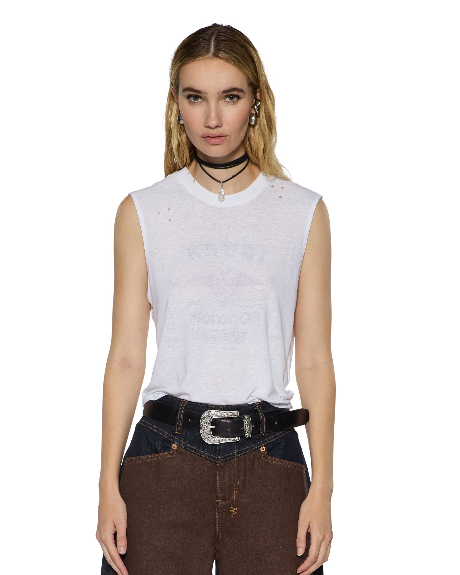 WOMENS MOTOR OIL MOSS TANK WHITE REGULAR FASHION TOPS