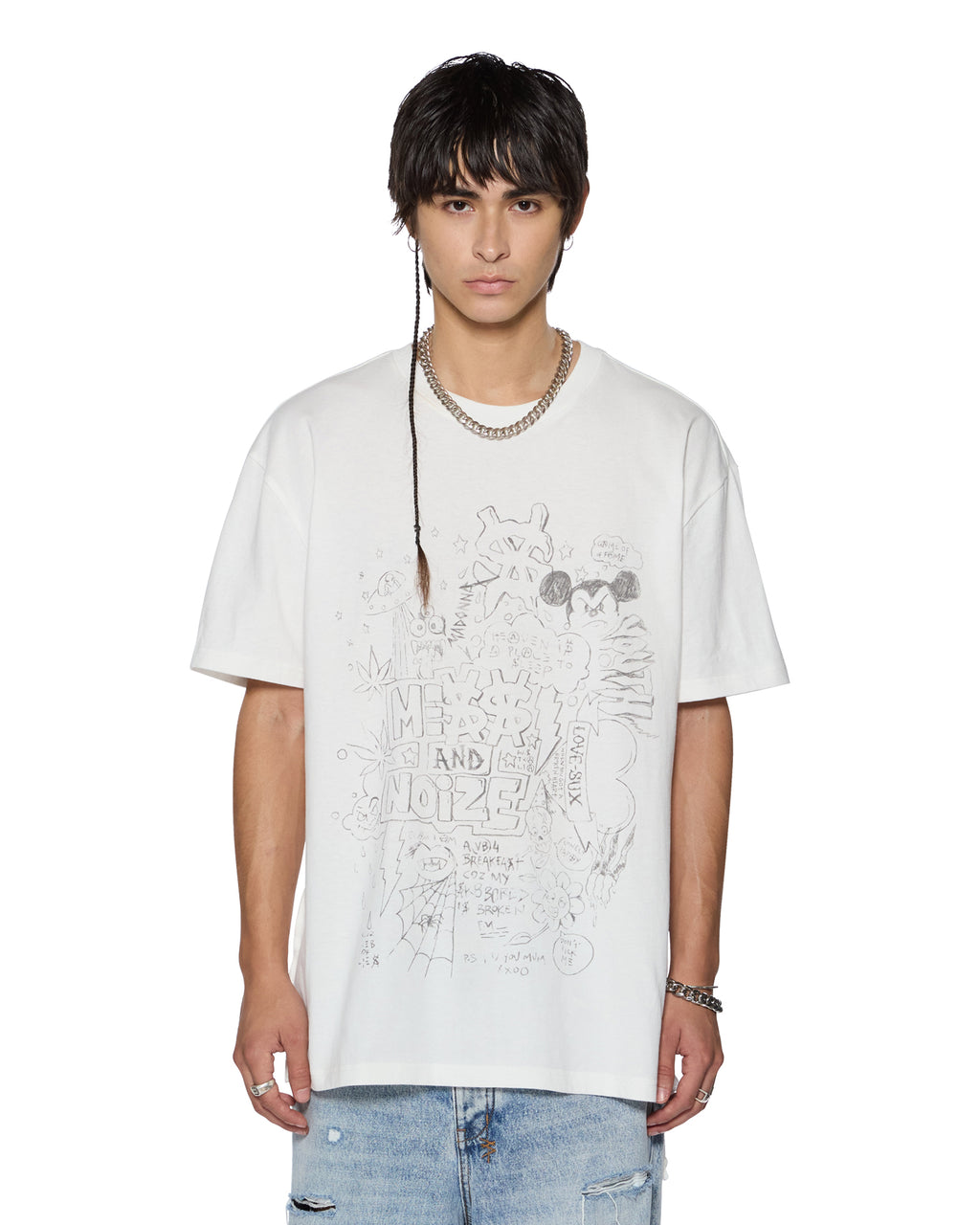 Mens Noize Biggie Ss Tee Vintage White Oversized Tees - White