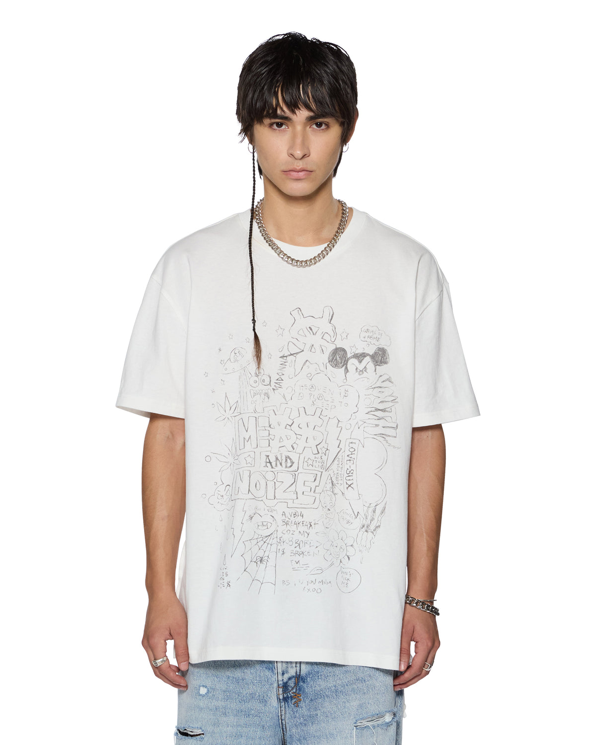 Mens Noize Biggie Ss Tee Vintage White Oversized Tees - White
