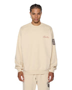 Mens Playoff Ekcess Crew Neck Dusty Desert Oversized Fleece - Tan