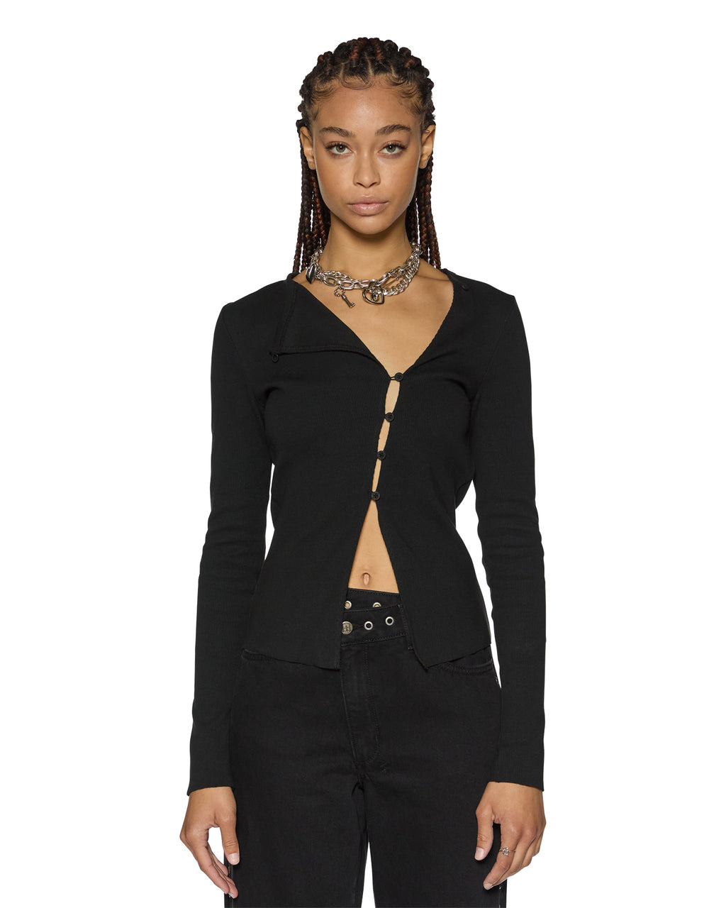 Womens Rework Ls Top Black Fitted Fashion Tops - Black