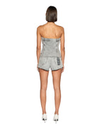 Womens Retro Bustier Dime Krystal Fitted Fashion Tops - Grey