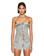 Womens Retro Bustier Dime Krystal Fitted Fashion Tops - Grey