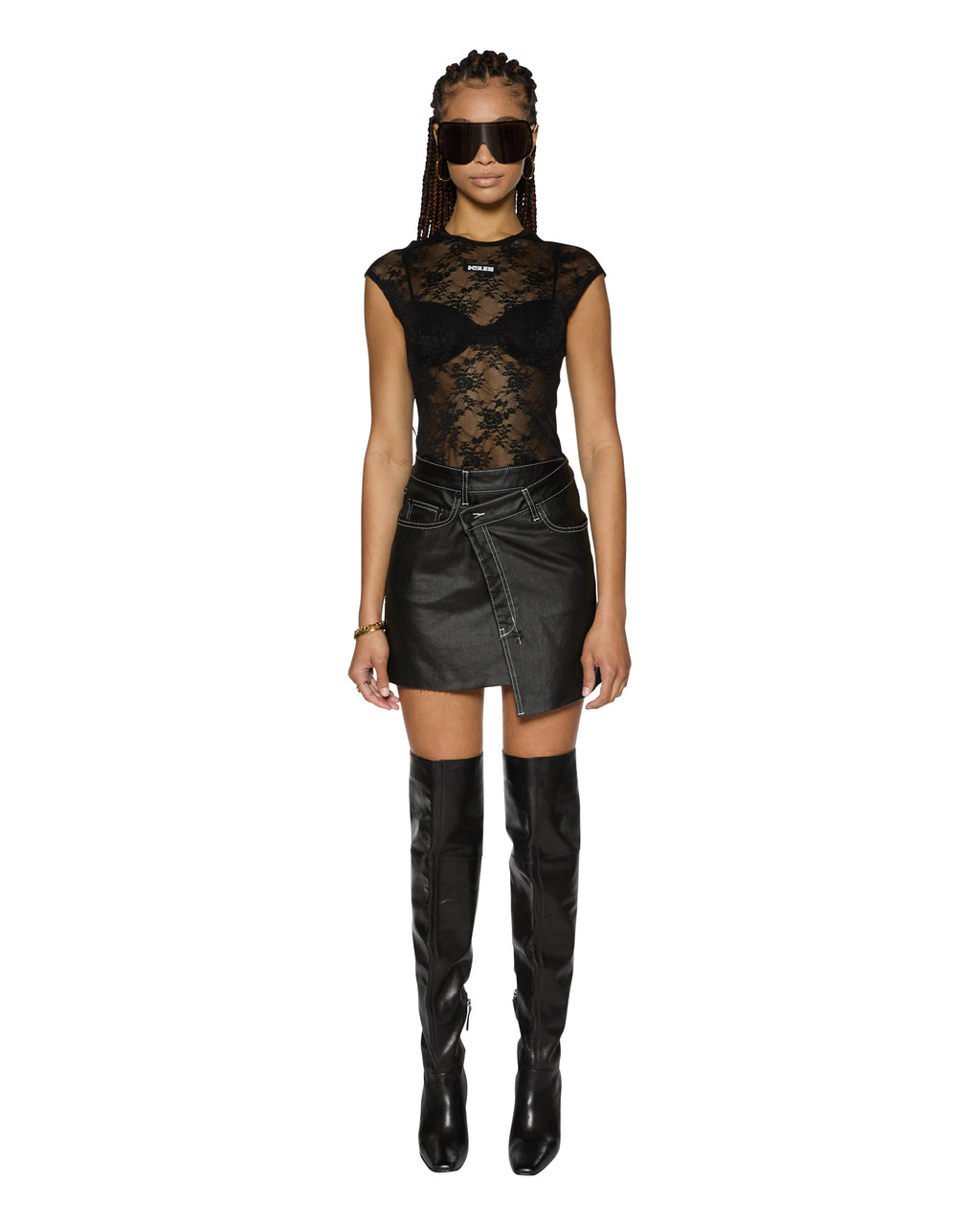 Womens Slim Tee Black Lace Fitted Tees - Black