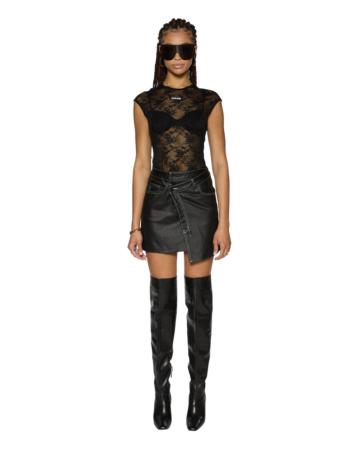 Womens Slim Tee Black Lace Fitted Tees - Black