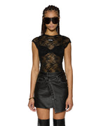 Womens Slim Tee Black Lace Fitted Tees - Black