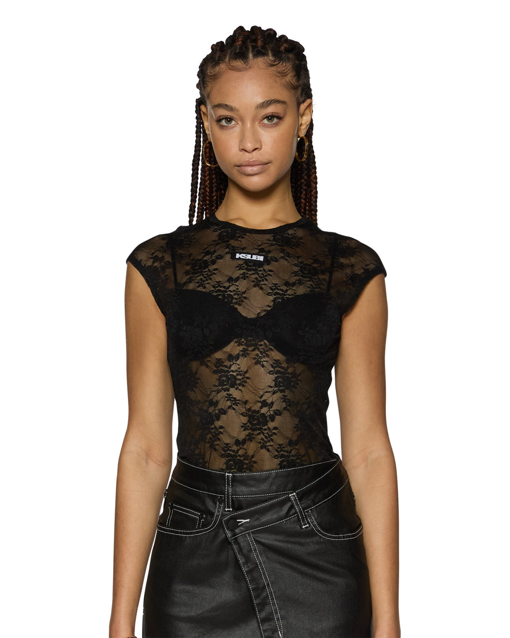 Womens Slim Tee Black Lace Fitted Tees - Black