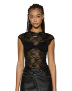 Womens Slim Tee Black Lace Fitted Tees - Black