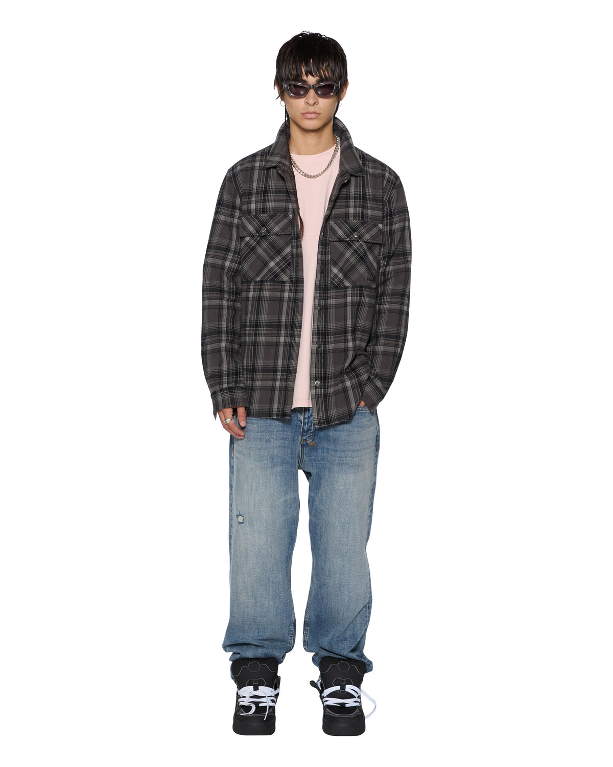 Mens Snakebite Shirt Check Charcoal Regular Shirts - Grey