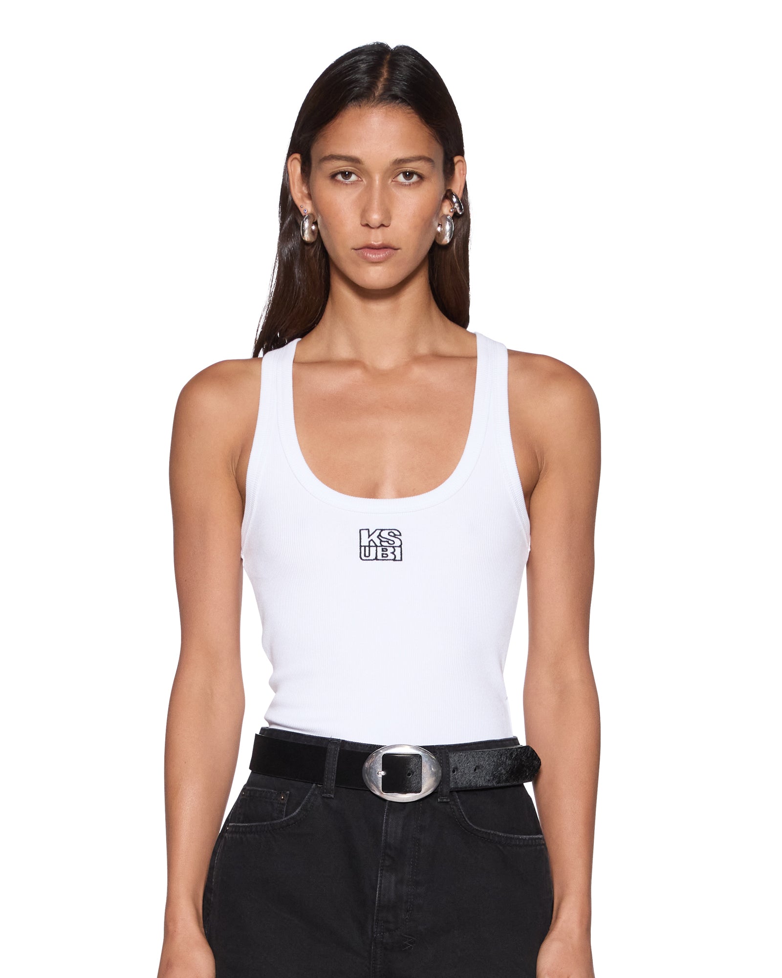 Womens Stacked Origin Tank White Fashion Tops | Ksubi ++