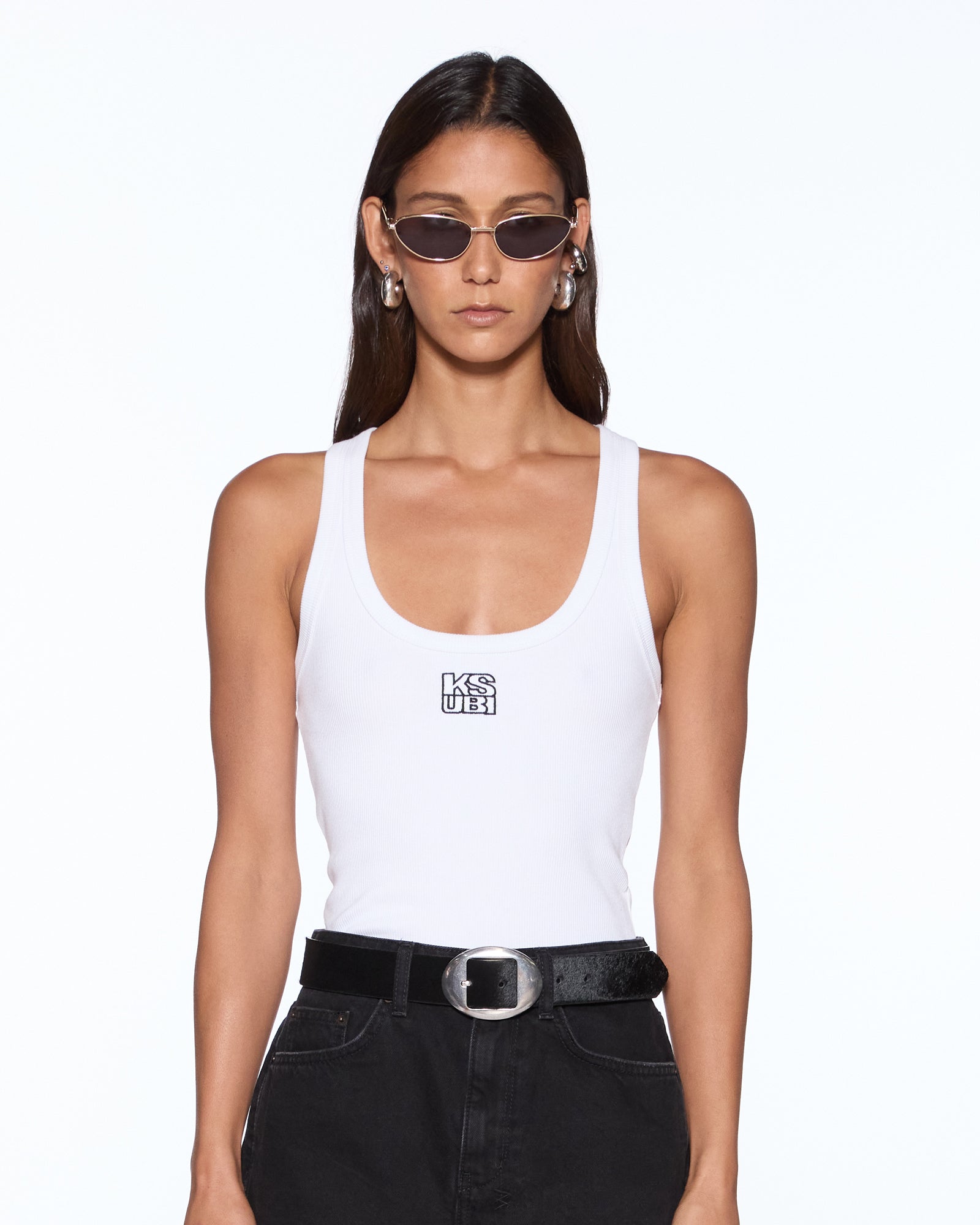 Womens Stacked Origin Tank White Fashion Tops | Ksubi ++