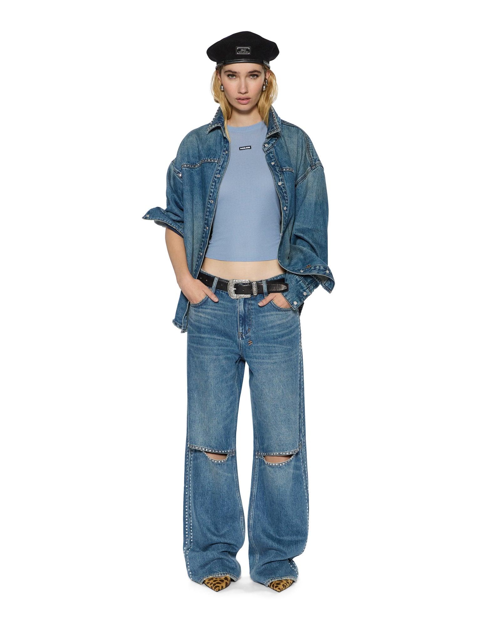 WOMENS  STAPLE SS TEE ICE BLUE SHEER SLIM FASHION TOPS