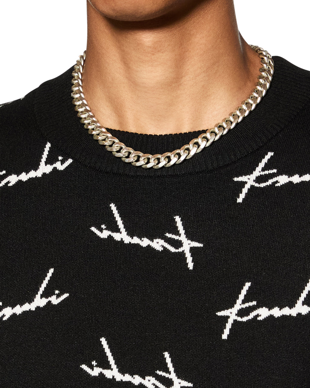 Mens Skript Knit Crew Black Regular Knitwear - Black
