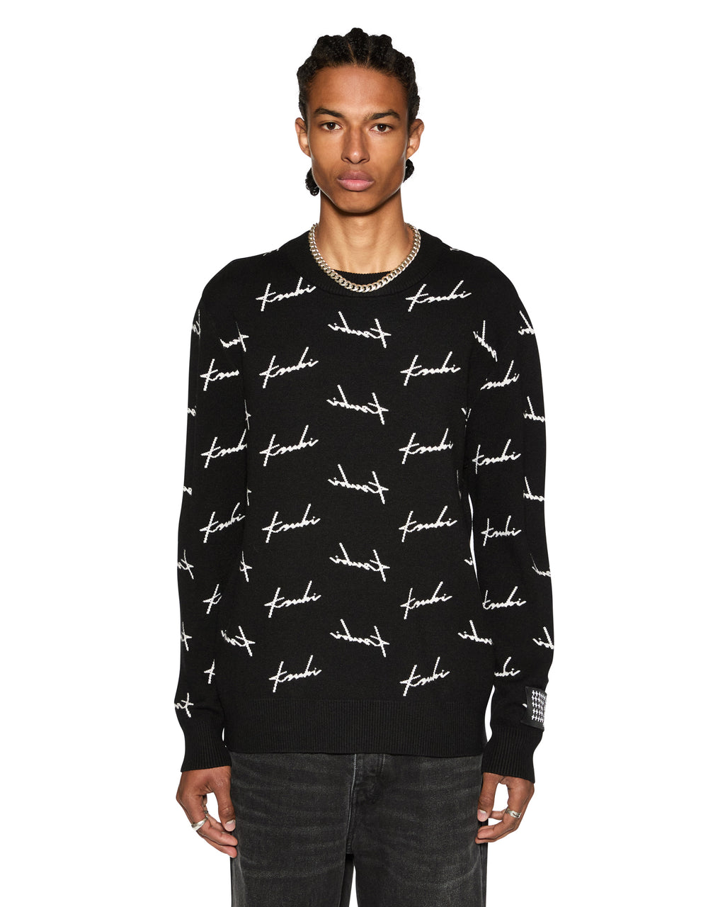 Mens Skript Knit Crew Black Regular Knitwear - Black