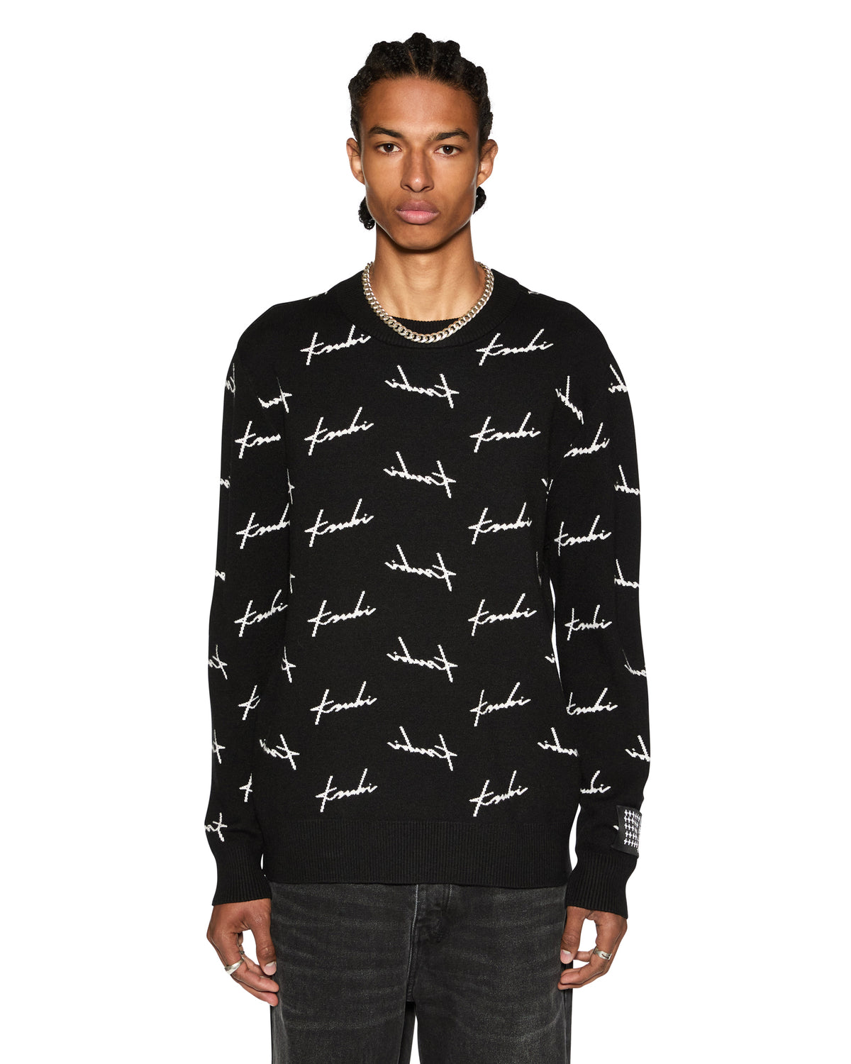 Mens Skript Knit Crew Black Regular Knitwear - Black