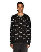 Mens Skript Knit Crew Black Regular Knitwear - Black
