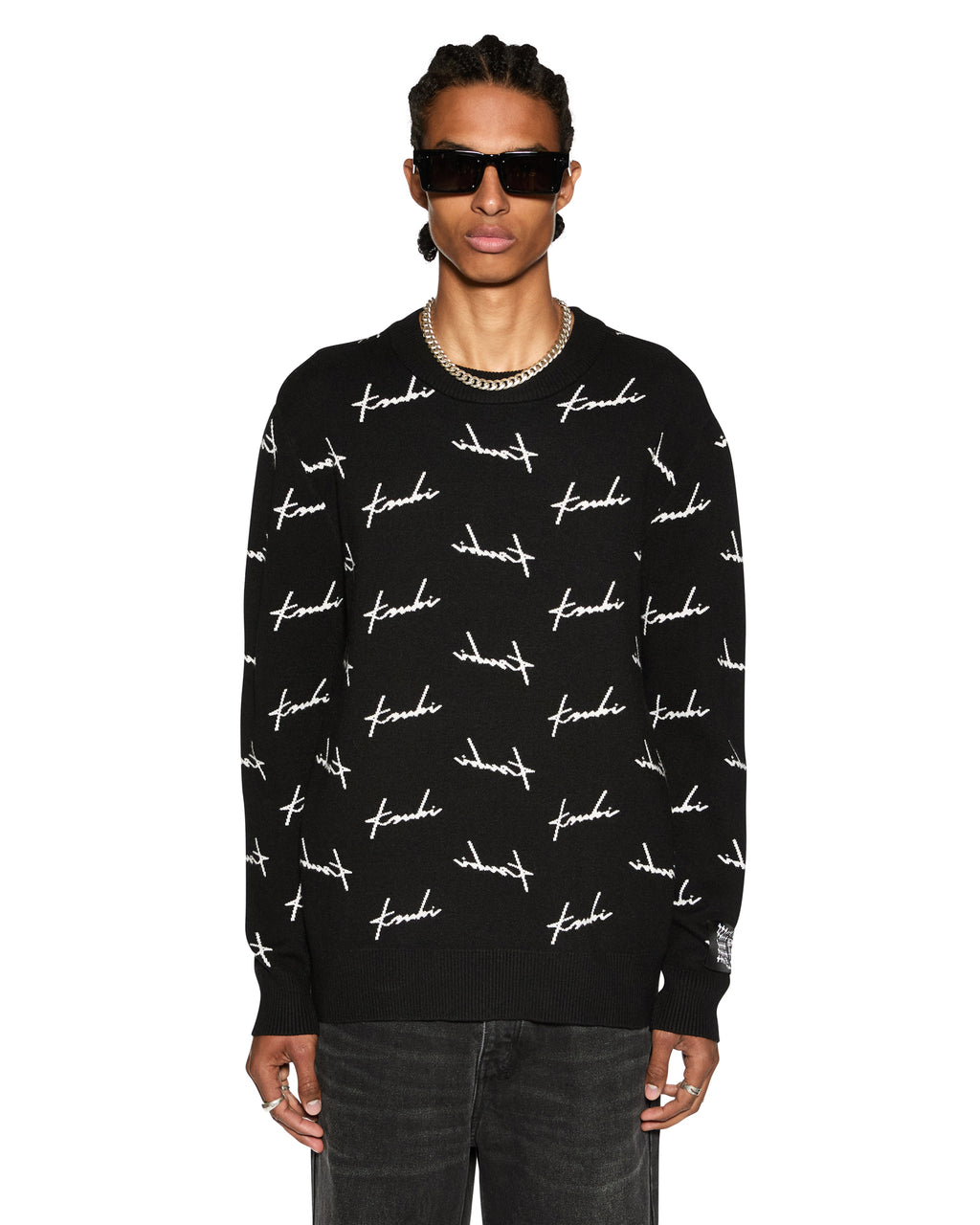 Mens Skript Knit Crew Black Regular Knitwear - Black