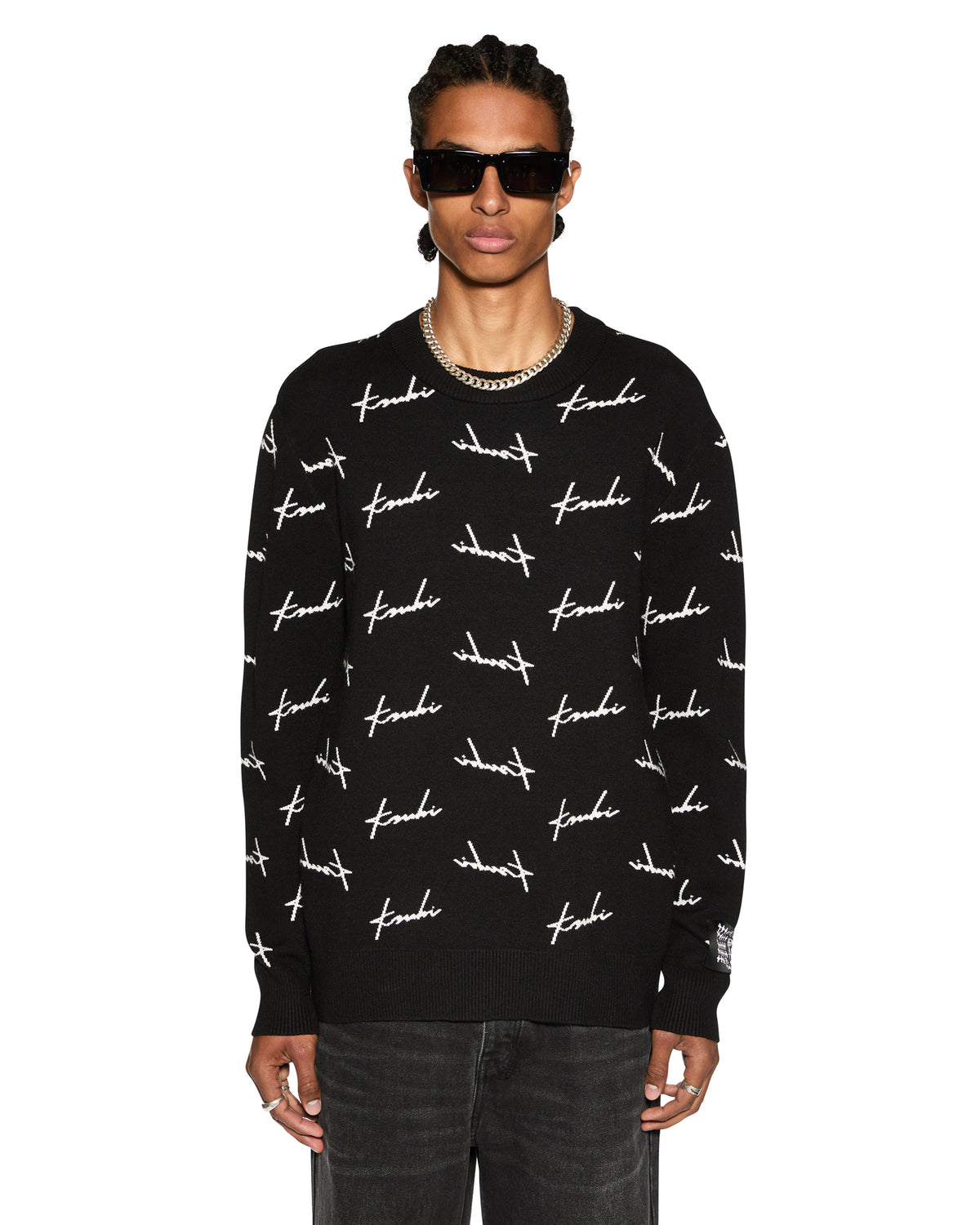 Mens Skript Knit Crew Black Regular Knitwear - Black