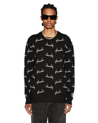 Mens Skript Knit Crew Black Regular Knitwear - Black