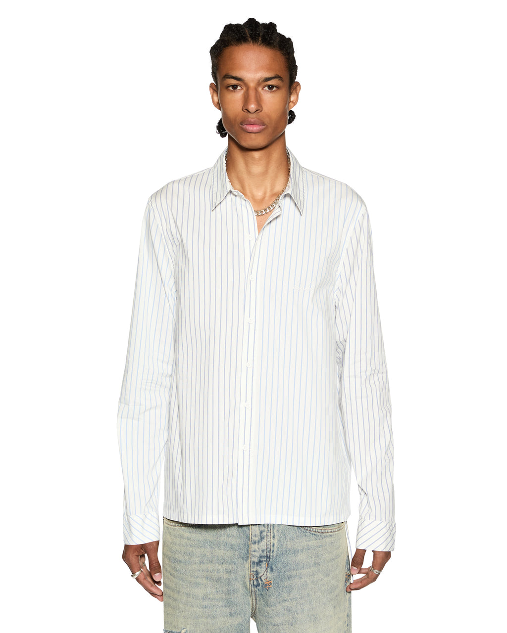 Mens Skript Ls Shirt 2 Stripe Regular Shirts - Blue