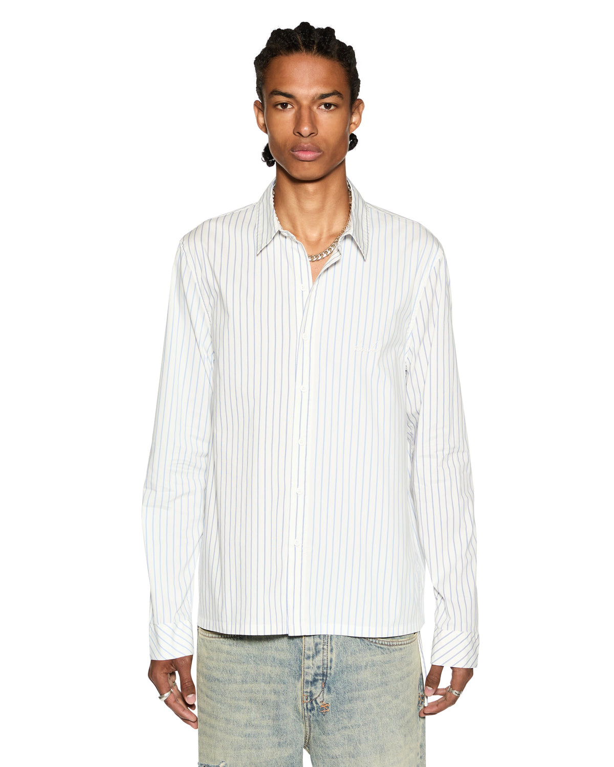 Mens Skript Ls Shirt 2 Stripe Regular Shirts - Blue