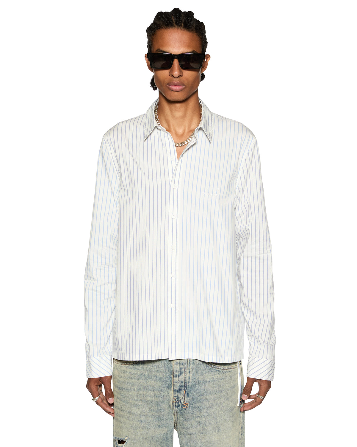 Mens Skript Ls Shirt 2 Stripe Regular Shirts - Blue
