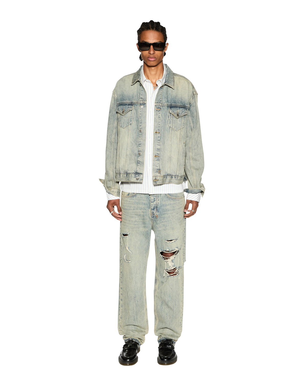 Mens Anti K Stagelight Trashed Relaxed Denim Jeans - Denim