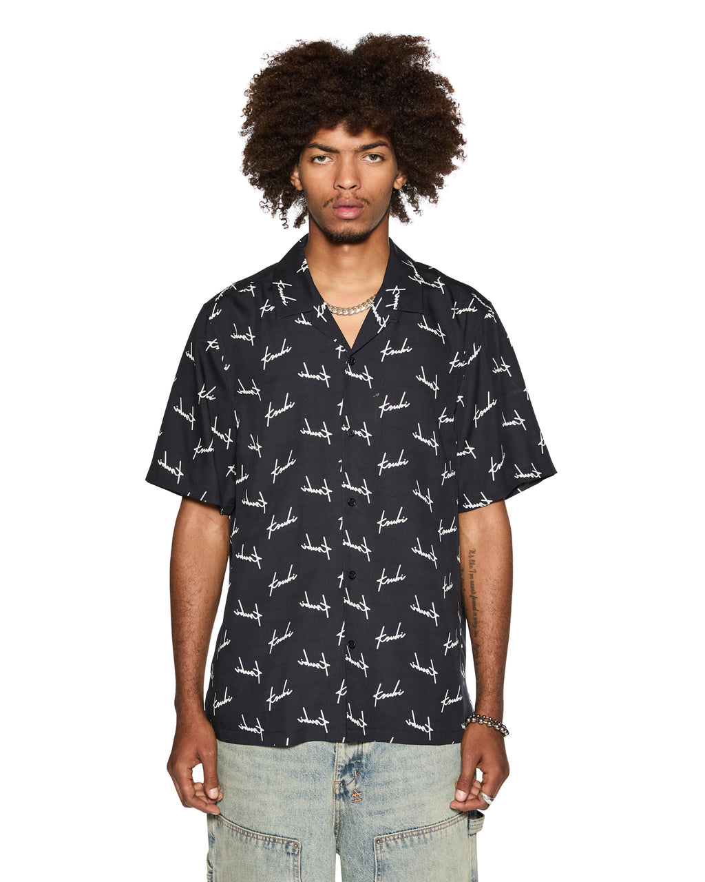Mens Skript Resort Ss Shirt Black Regular Shirts - Black