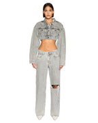 Womens Supercrop Trucker Dime Krystal Cropped Jackets - Grey