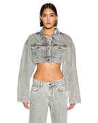 Womens Supercrop Trucker Dime Krystal Cropped Jackets - Grey
